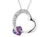 Amethyst Heart Pendant Necklace 3/4  Carat (ctw) in Sterling Silver with Chain